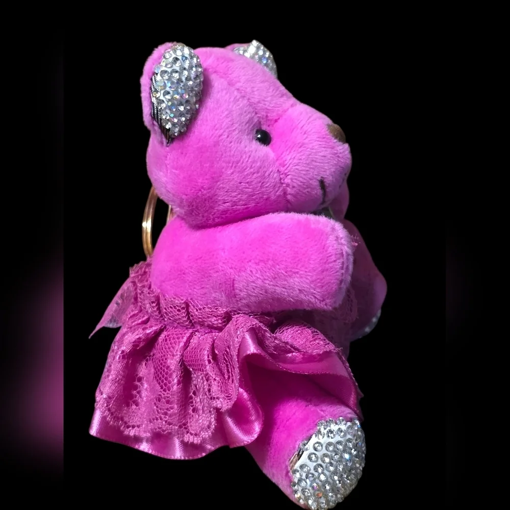 Pink Teddy Bear with Rhinestone Accents Bag Charm